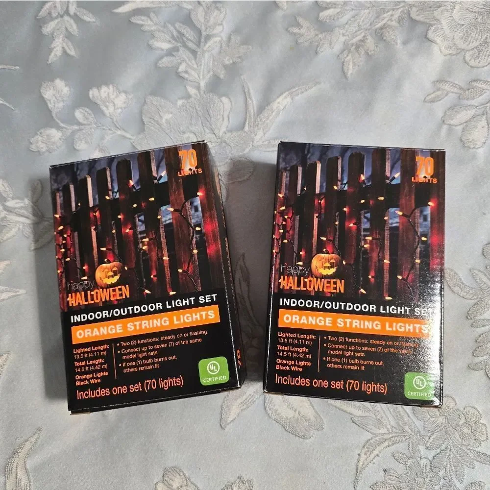 Bundle of 2 Halloween Orange String Lights 140 Lights Total Indoor/Outdoor New